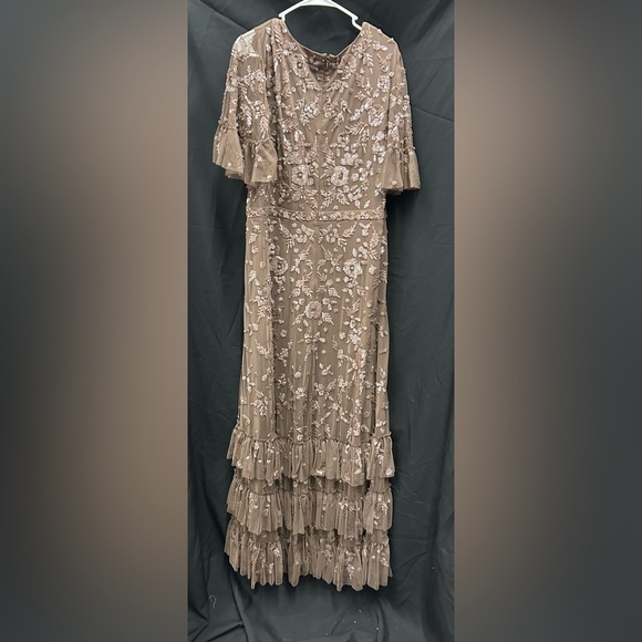 MAC DUGGAL 9270 Sequin Embellished Flutter Sleeve Faux Wrap V-Neck Tiered Gown - Picture 5 of 8